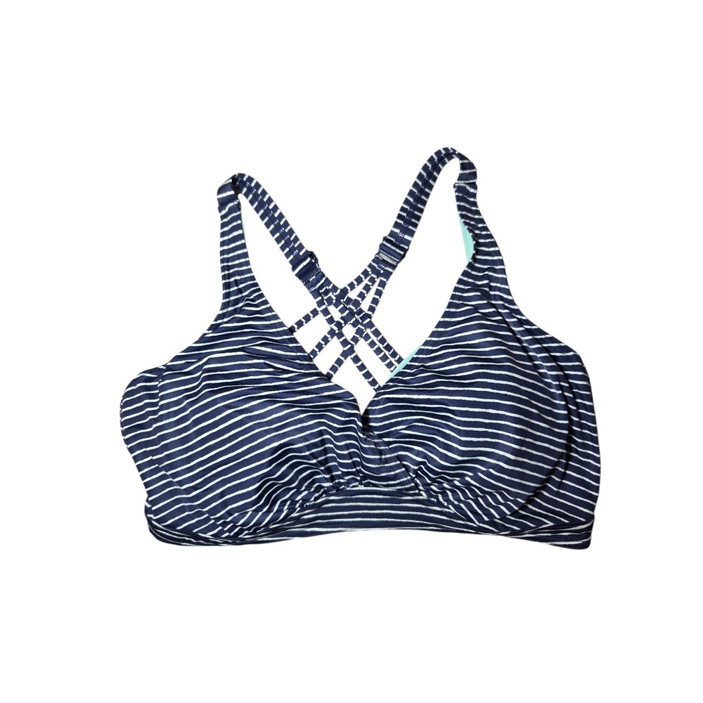 Prana‎ Kayana 40D Cup/XL Striped Blue White Underwire Bikini Top Woven Back